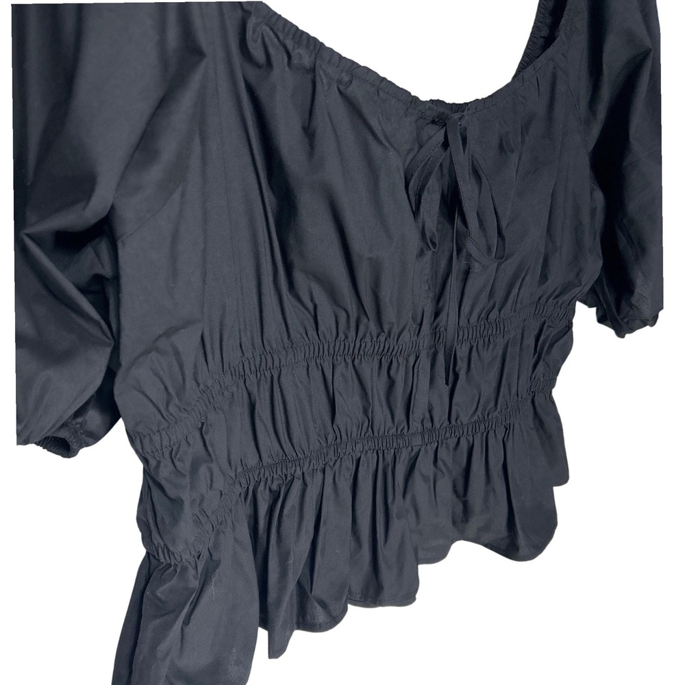 HM Black Smocked Waist Peplum Crop Top Puff Sleeve Square Neck Size XL NWT - Picture 2 of 8